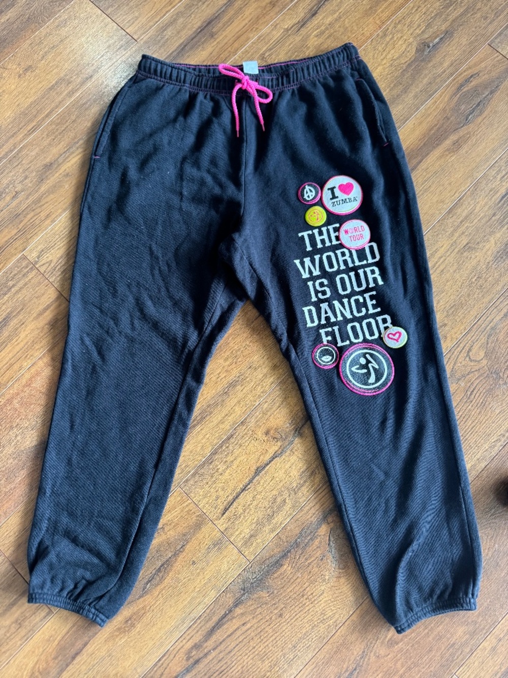 Zumba Wear Black Pink Graphic Joggers 💖 Dance Workout Sweatpants Large